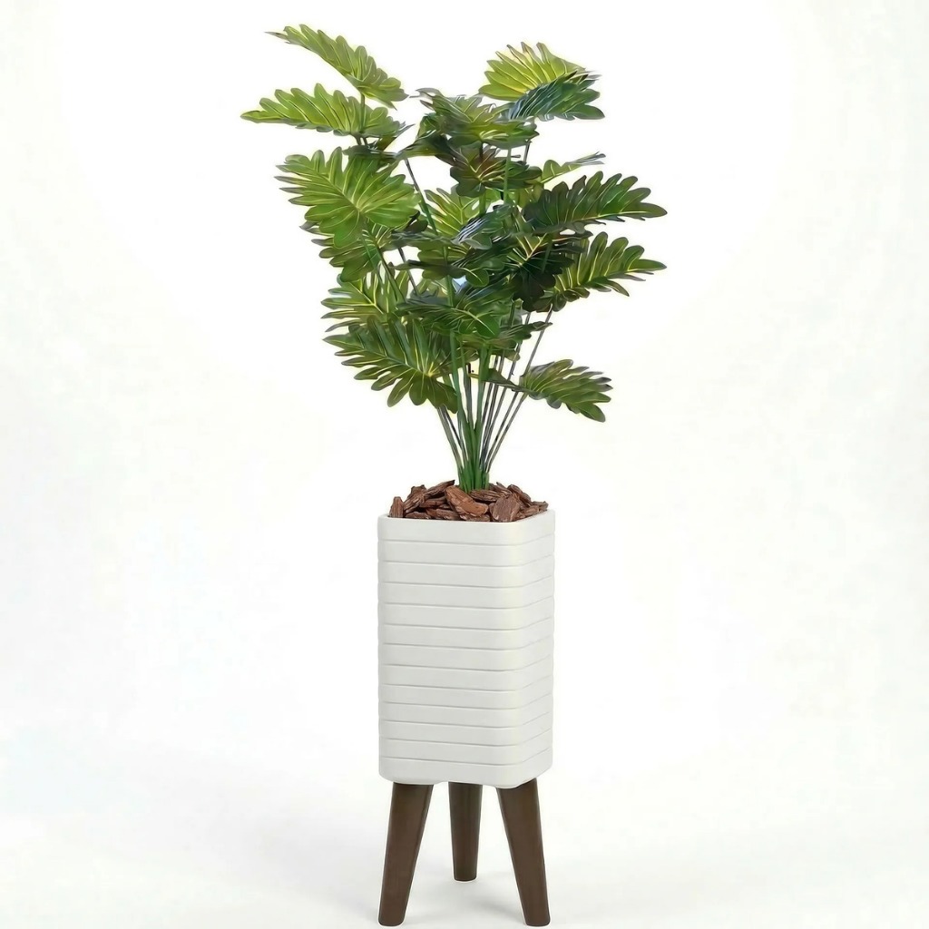 Planta Folhagem Artificial Vaso Decorativo Cachepot Branco Decoração Escritório Sala