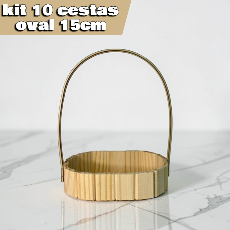 Kit 10 Cestas Oval de Madeira Pinus 15x11cm com Alça – Cestas para Presentes e Decoração em Oferta na Shopee
