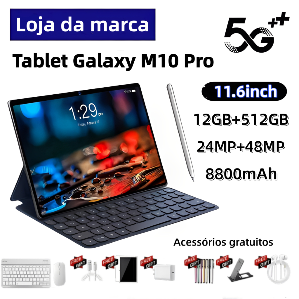 [ Teclado, Mouse e Fone de Ouvido gratuitos]Tablet Galaxy M10 Pro {11,6 Polegadas, 12 Gb 512 Gb 8800 mAh} Tablet