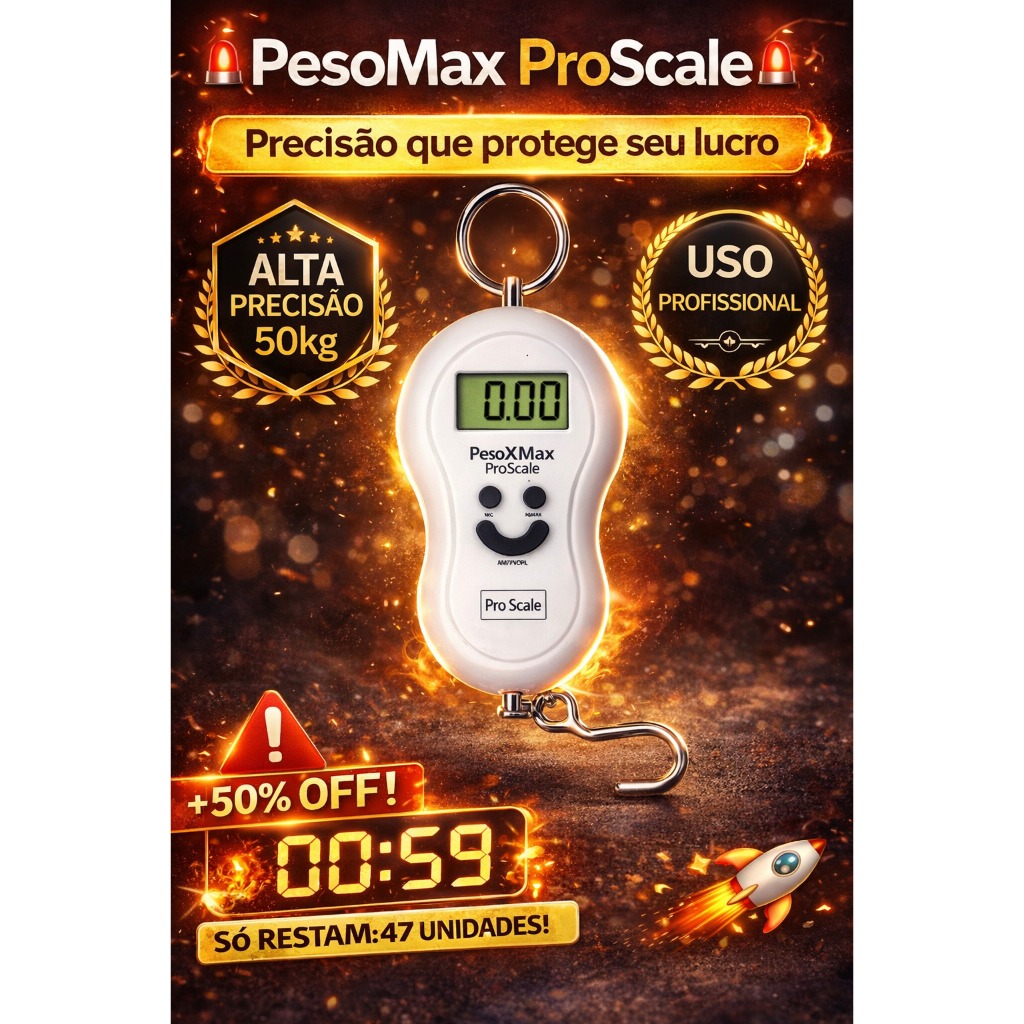 Balança Digital Portátil 50kg Alta Precisão Gancho Profissional PesoMax Scale Eletrônica Resistente