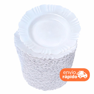 Kit até 50 Prato Fundo com Borda Branco Refeição Churrasco Festa Pratos Plastico