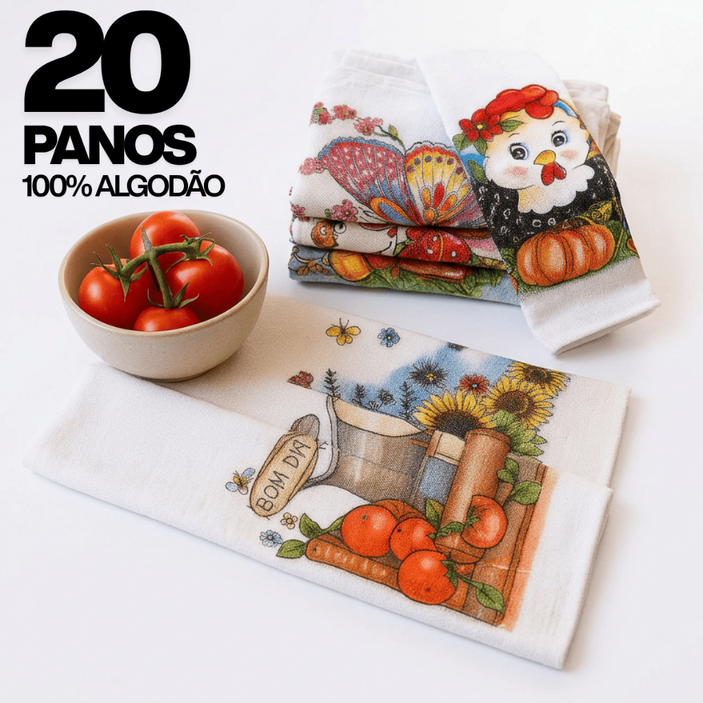 Kit 20 Panos de Louça Sacaria 100% Algodão Com Bainha Revenda