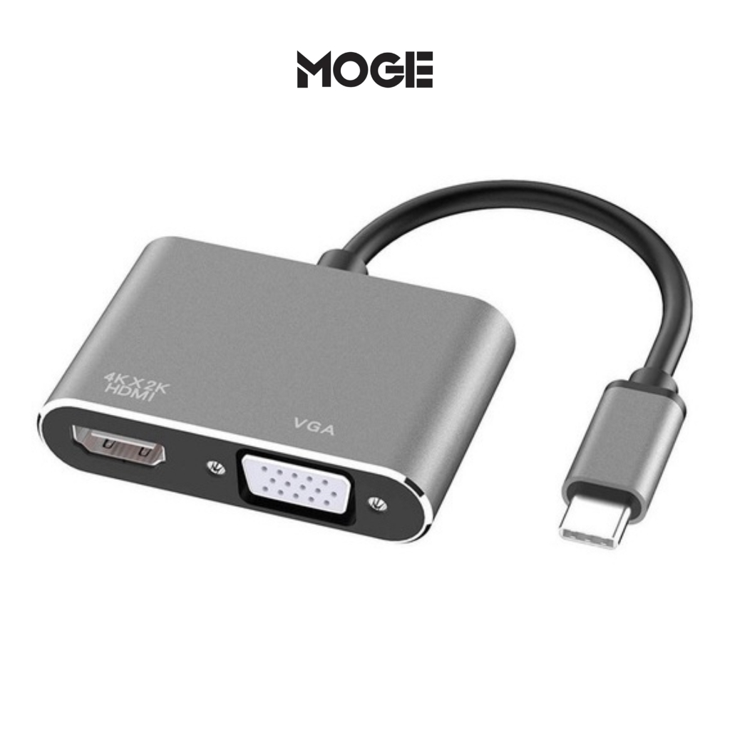 Adaptador USB-C para HDMI + VGA Knup KP-AD119 | 2 em 1 | 4K | Plug & Play