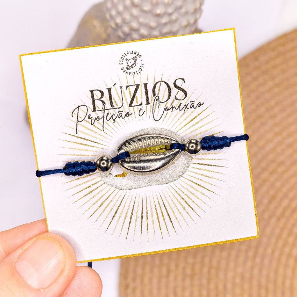 Pulseira e tornozeleira azul e dourada de Búzios ajustável - Búzios proteção e conexão