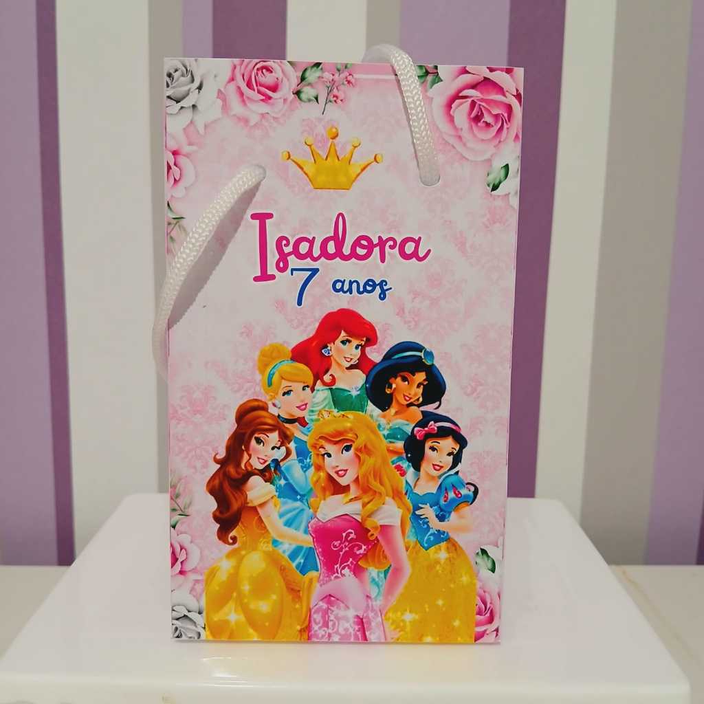 Sacolinha Surpresa Personalizada Princesas Disney - Lembrancinha Aniversário - Tamanho P - PEGUE E MONTE