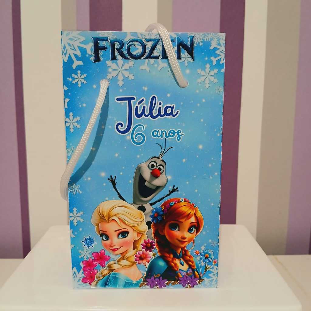 Sacolinha Surpresa Personalizada Frozen Anna e Elsa - Lembrancinha Aniversário - Tamanho P - PEGUE E MONTE