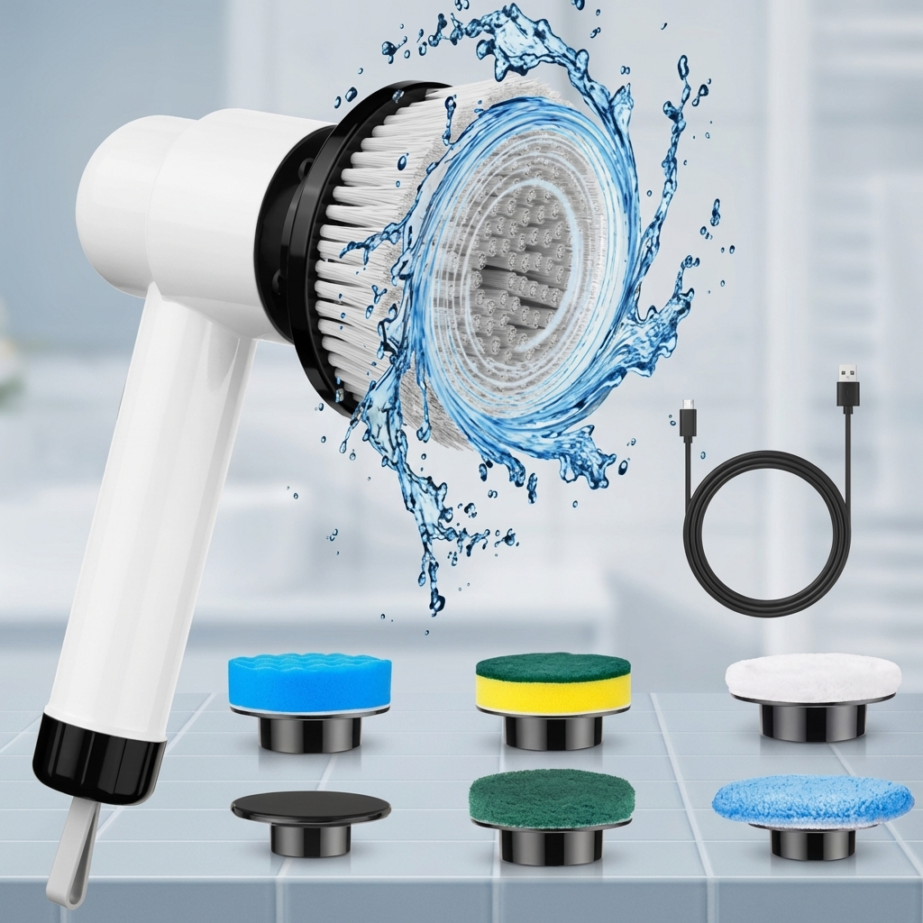 Escova de Limpeza Elétrica Giratória 6 em 1 Recarregável 3000mAh Multifuncional com Tela Digital sem Fio