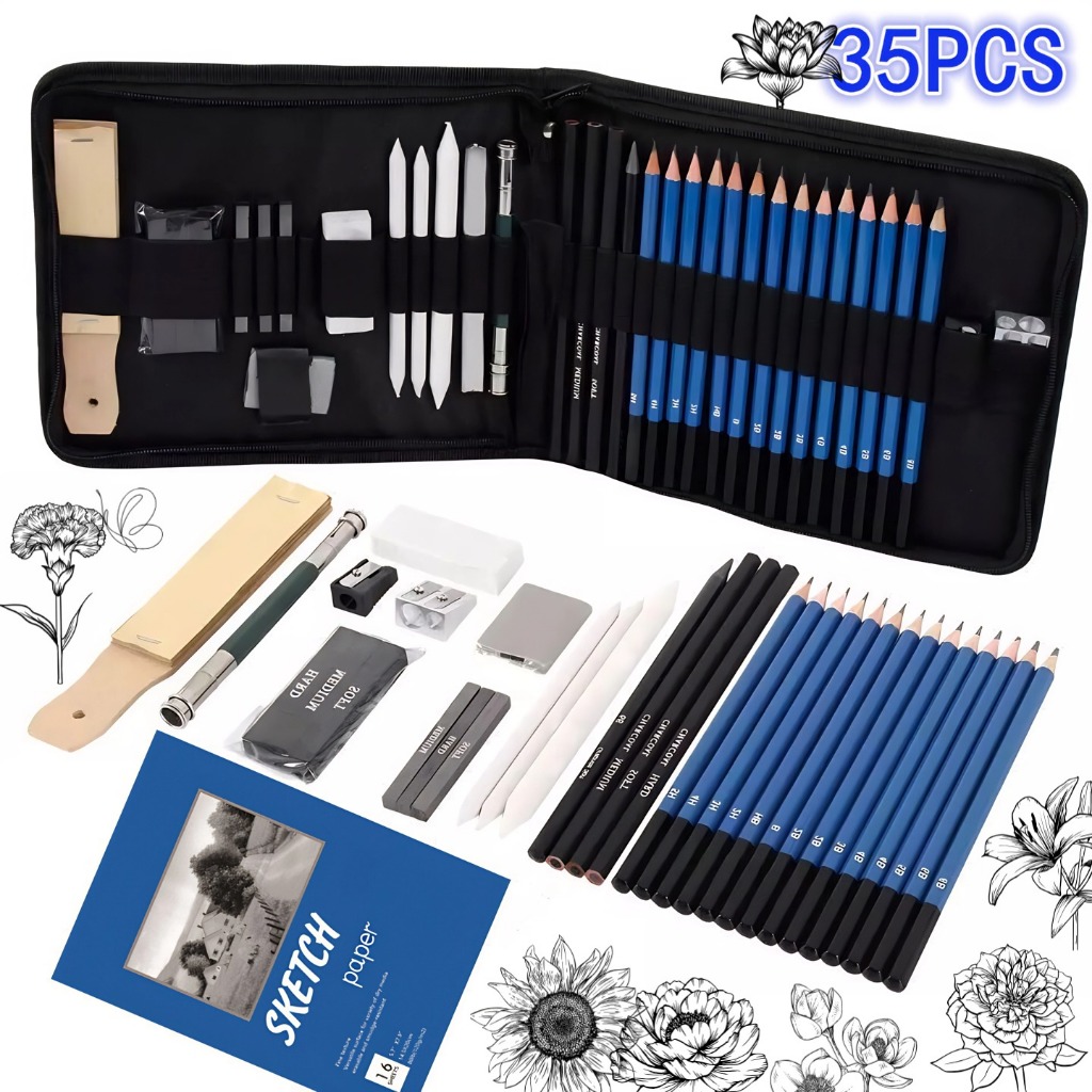 Kit 35 Lápis de Desenho e Pintura + Sketchbook Grátis para Artistas e Estudantes