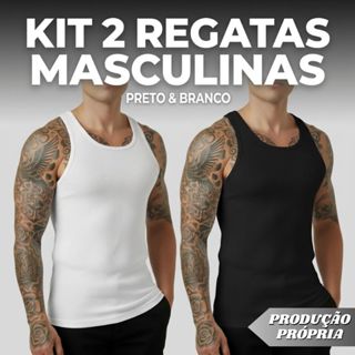 Kit 2 Regatas Masculinas Ribana Canelada Americana Casual Preto Branco Hip Hop Academia em Oferta na Shopee