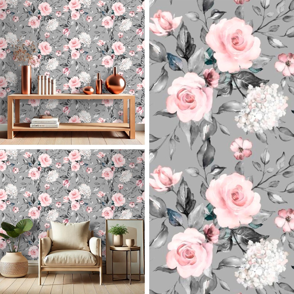 Papel de Parede Floral Rosas Adesivo - Auto Adesivo quarto sala Decorativo