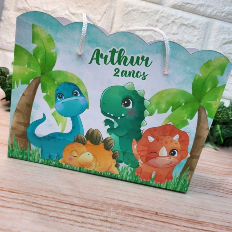 Sacolinha Dinossauro Baby Verde Personalizada l Sacolinha l Lembrancinha l Festa infantil l Festa DinoBaby Menino