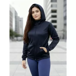 Jaqueta Moletom Feminino Chimpa Flanelada Com Capuz E Bolsos