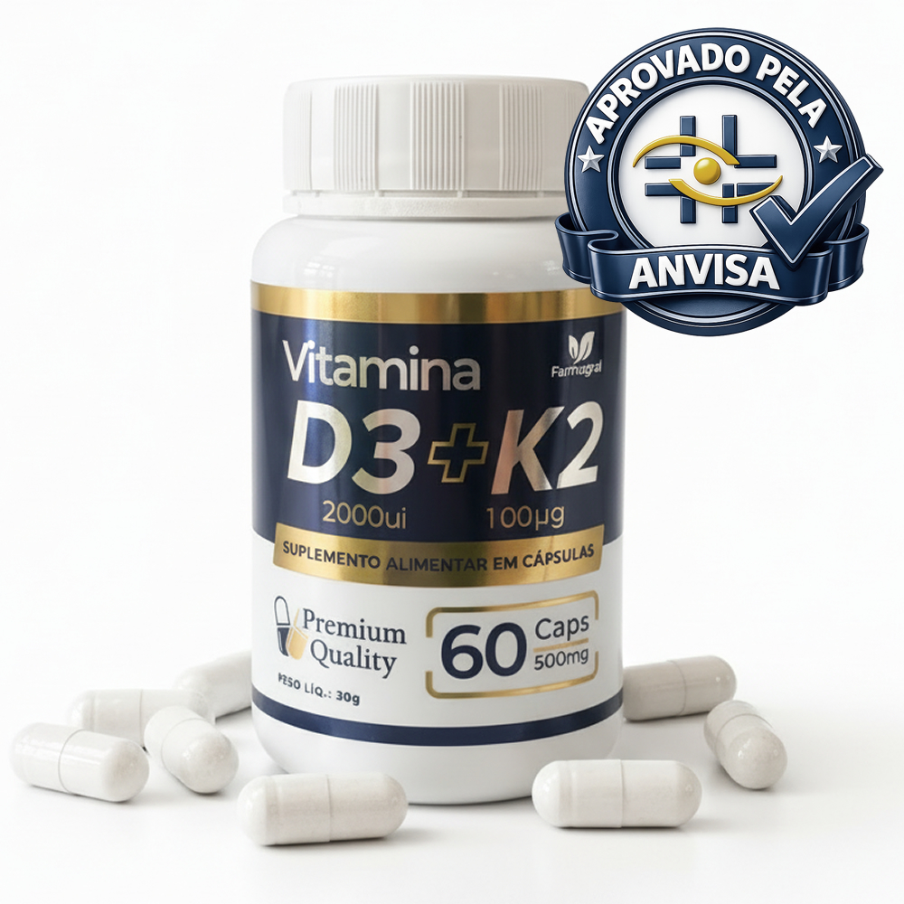 Vitamina D3 2000UI com K2 MK7 60 Cápsulas