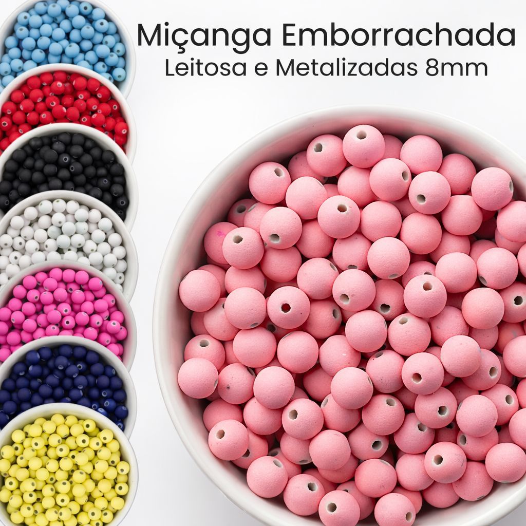 kit 500 unidades Miçanga Bola 8MM emborrachada Sortidos em Oferta na Shopee