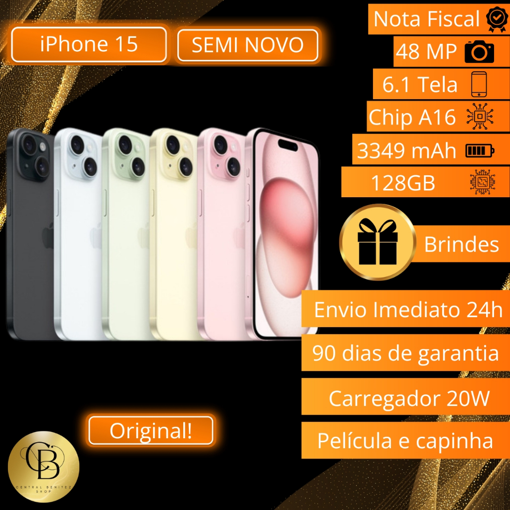 iPhone 15 128GB Semi Novo Com Garantia Nota Fiscal Rapido Envio