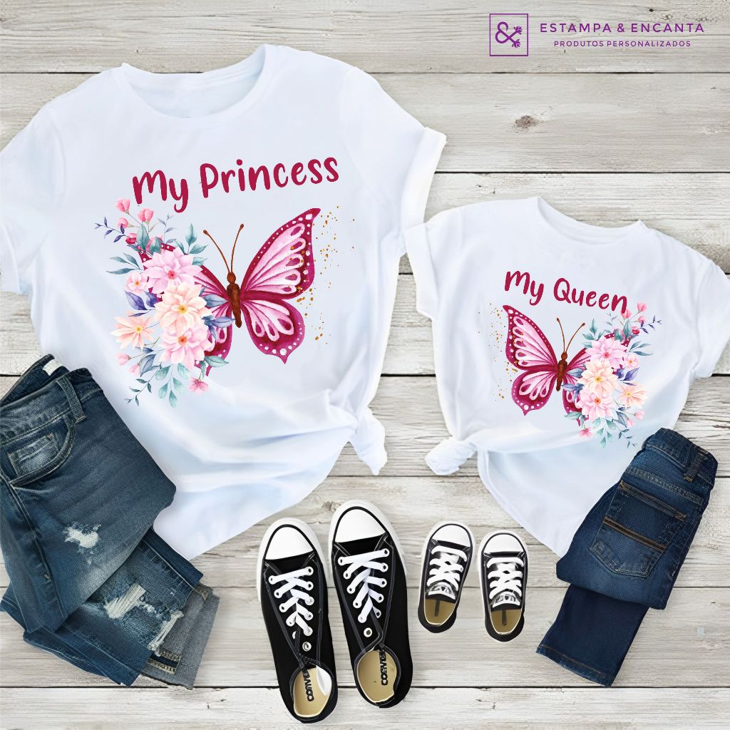 Camisetas Tal Mãe Tal Filha My Princess My Queen Kit Mãe e Filha Camisas Combinando Presente Mãe
