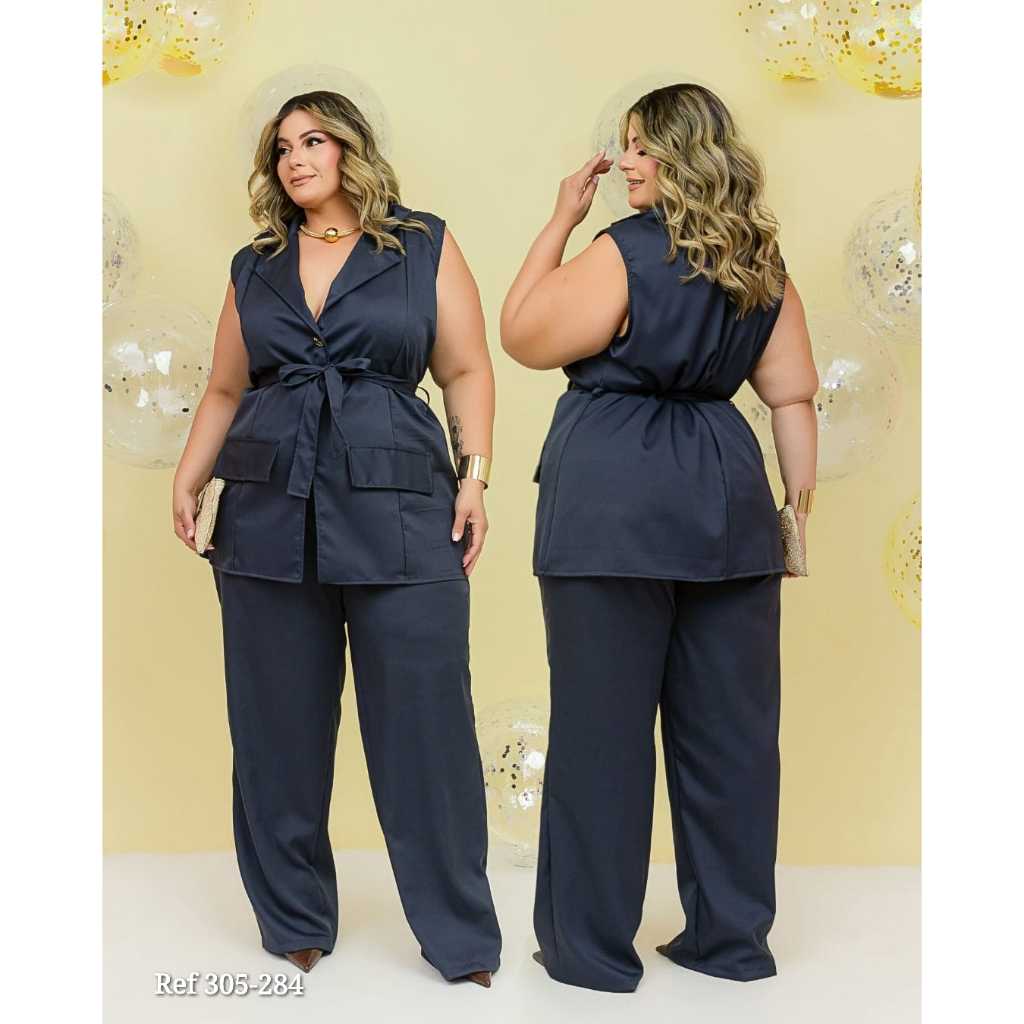 Conjunto De Blazer Feminino Alfaiataria Plus Size (Calça + Blazer)