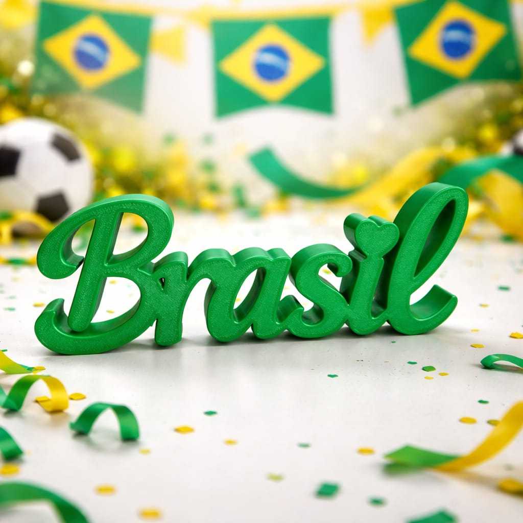 Letreiro Brasil 17cm Decoração Copa do Mundo Seleção Brasileira Festa Futebol Verde
