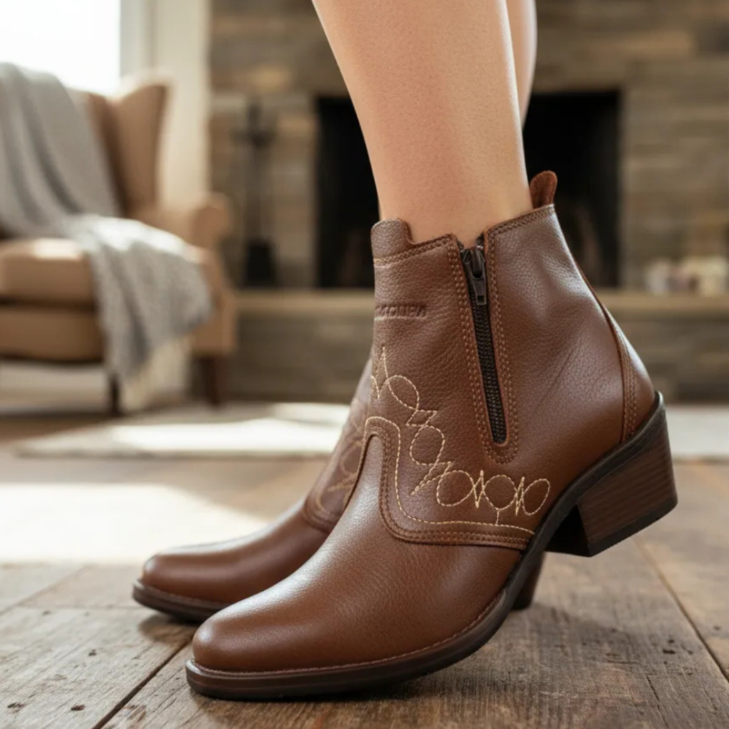 Bota Country Feminina Zíper Lateral Couro Legítimo Estilo Rodeio Cavalgada Botina Montaria 3536