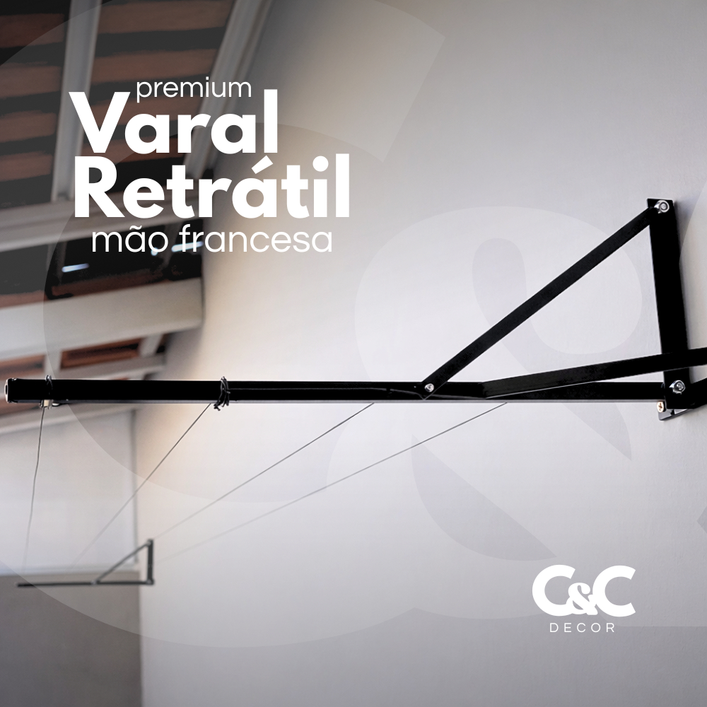 Varal de Parede Muro Dobrável retrátil Mão Francesa cabo aço