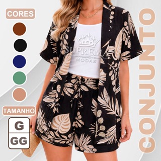 Conjunto Femenino, Kimono + Short, 2 Peças, Manga Curta, Look Verão Elegante Casual Moda 2026 em Oferta na Shopee