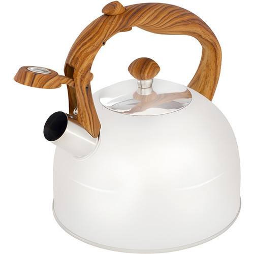Chaleira Mor Inox com Apito – Design Sofisticado Wood 2,5L Bege/Branco