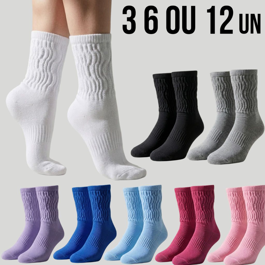 Kit 3 6 ou 12 Pares de Meias Feminina Aeróbica Fitness para Academia em Algodão Macias - Promoção !