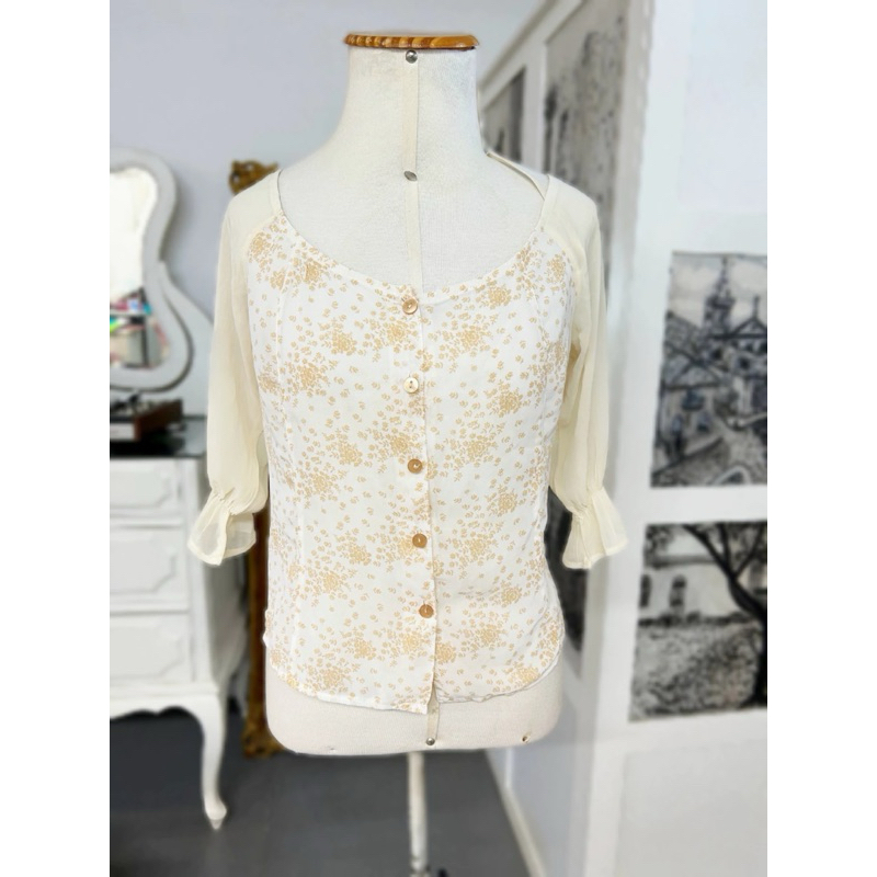 Blusa bege camponesa - tamanho G - brechó/camponesa/vintage