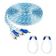 Kit Rca Prata e Azul Cabo 5M Dupla Blindagem + Dois Cabos Y Rca Permak