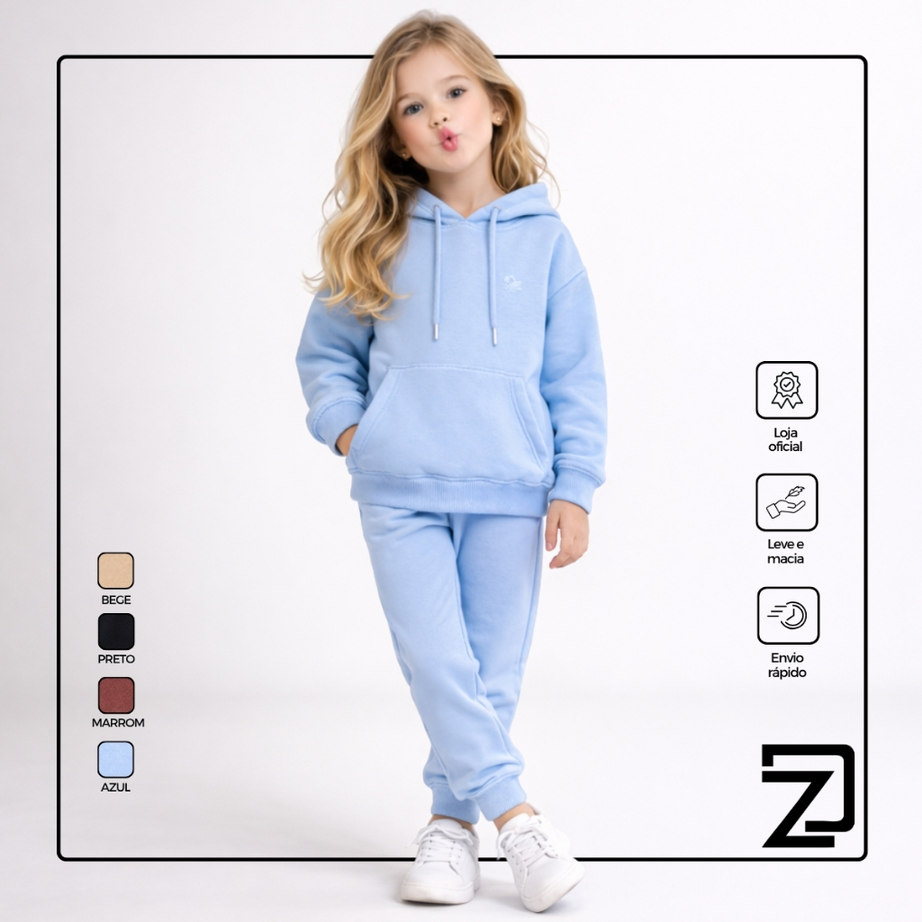 Conjunto Moletom Infantil Menina Calça e Blusa Capuz
