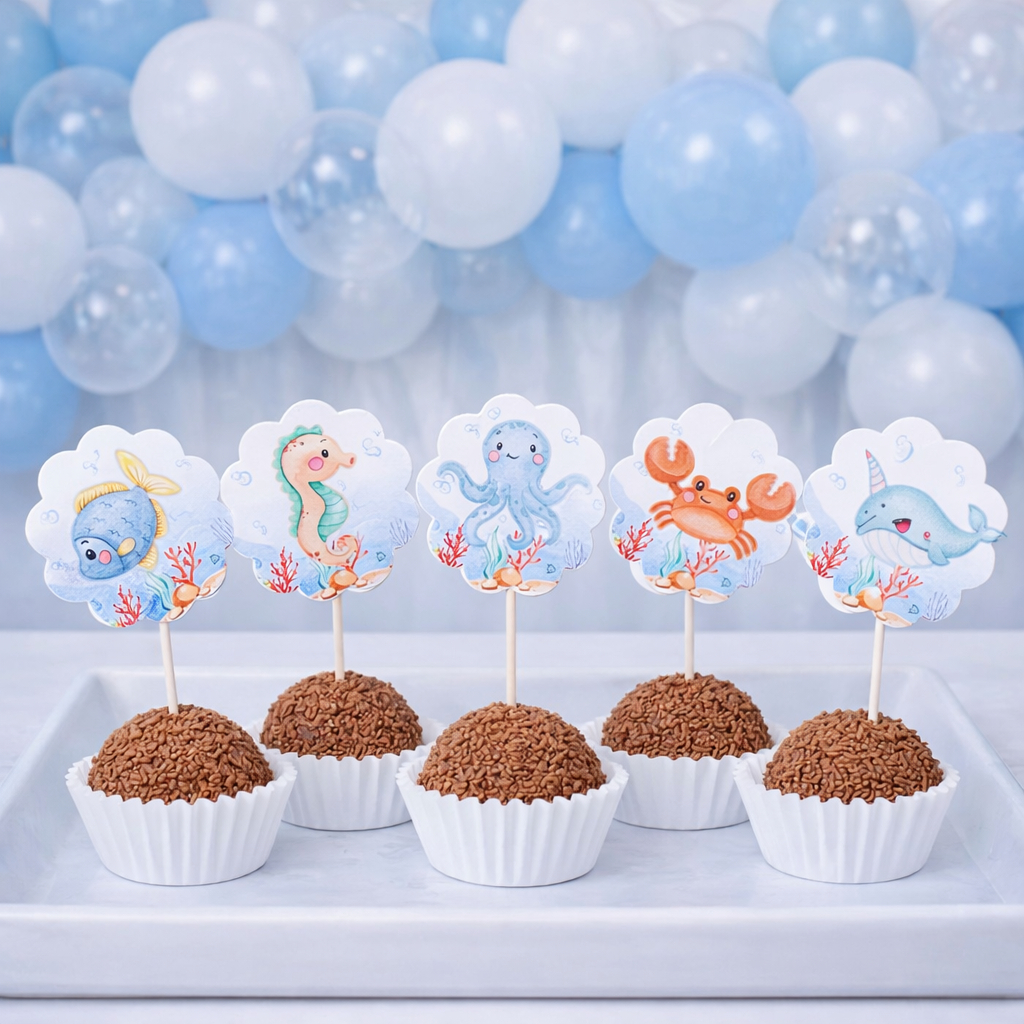 Topper de docinhos ou cupcake FUNDO DO MAR MENINO/tags FUNDO DO MAR MENINO