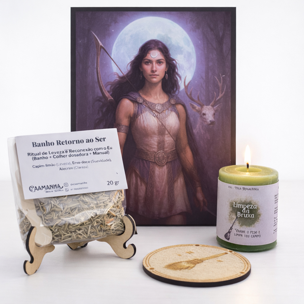 Kit Ritual Deusa Diana: Quadro + Vela Aromática + Selo Ativador + Banho Energético | Bruxaria Wicca | Empoderamento