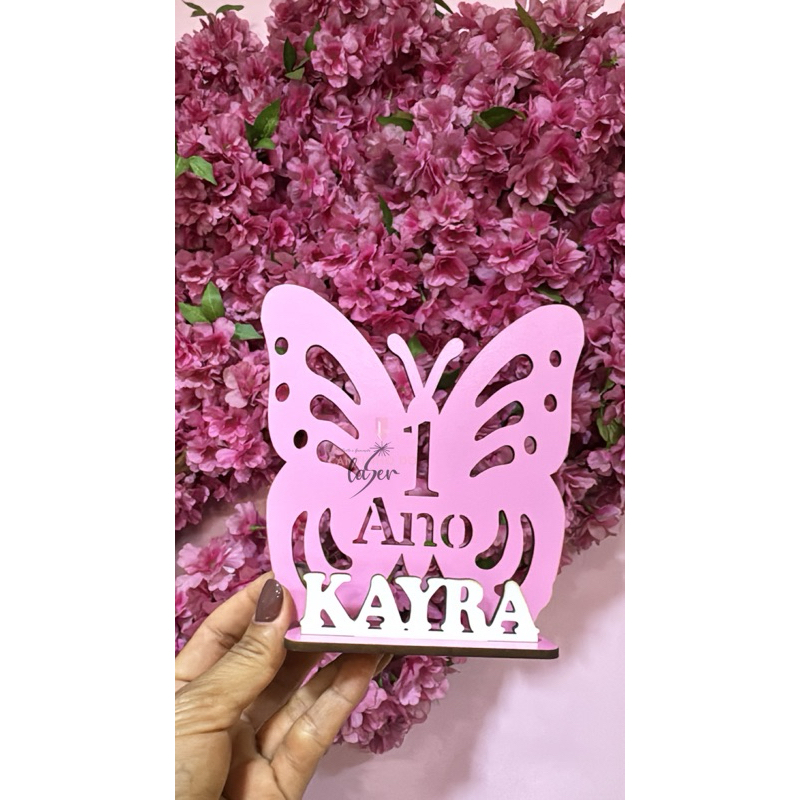 Centro de mesa Borboleta colorida MDF personalizado com nome lembrancinha para Aniversário