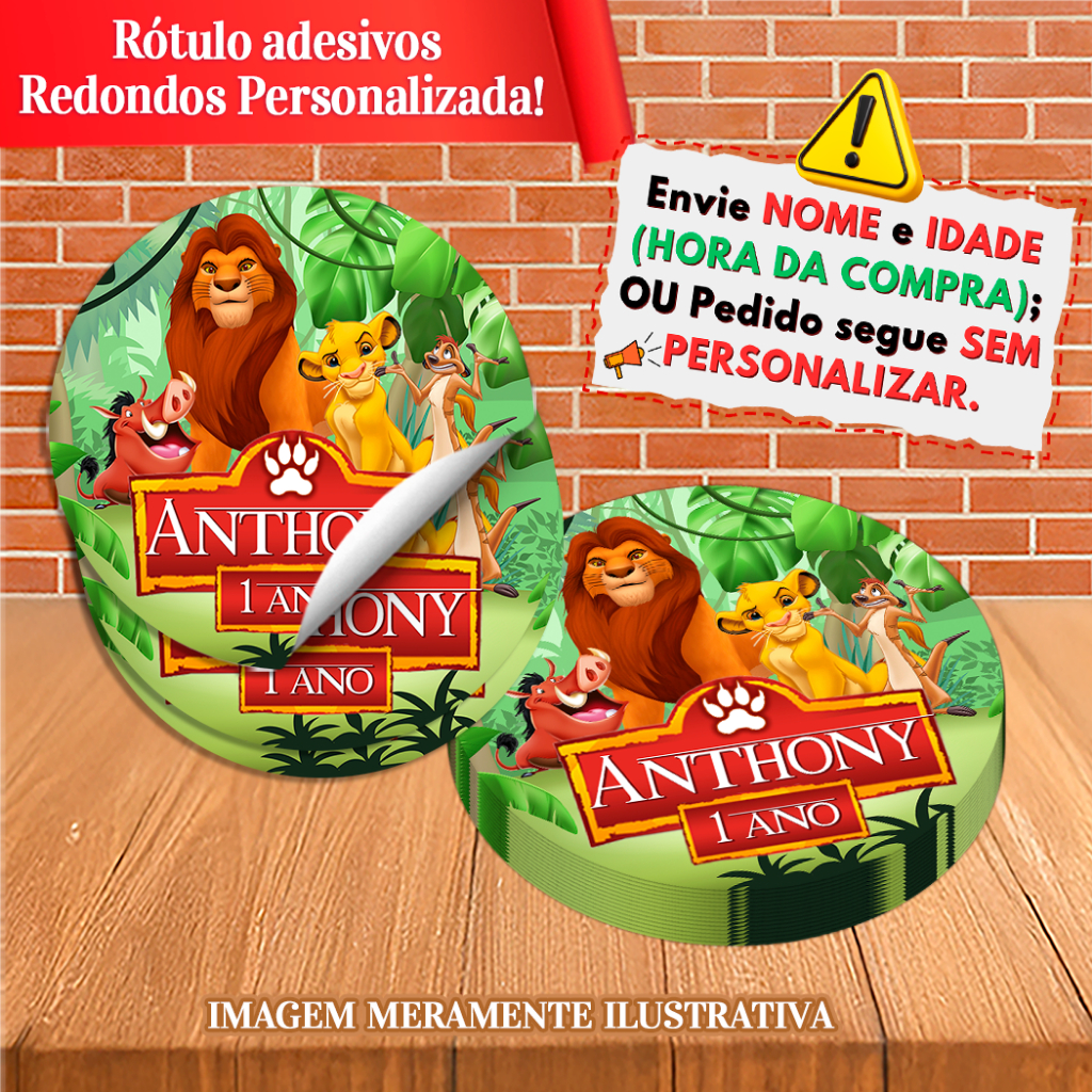 Adesivos Redondos Personalizados Rei Leão