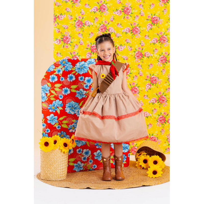 Vestido infantil roupa Maria bonita fantasia cangaçeira lampião menina festa junina