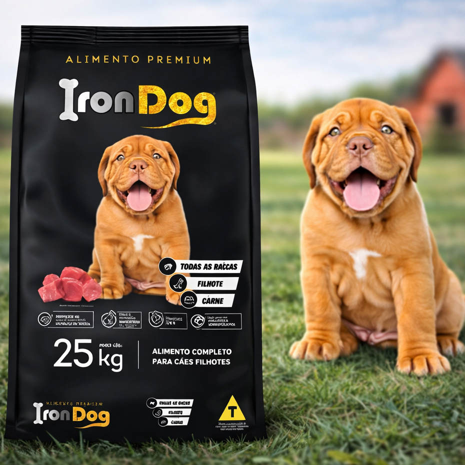 Ração Cachorro Filhote 25kg Iron Dog Sabor Premium Carne