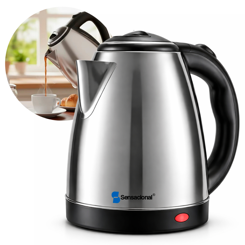 Chaleira Elétrica Inox 1,8L 1000W - Aquecimento Rápido, Fácil Limpeza, Design Moderno e Durável em Oferta na Shopee