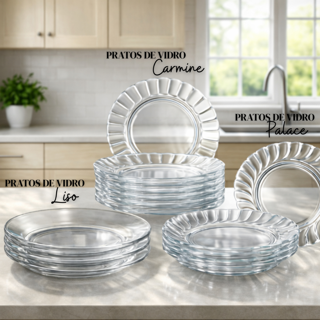 Kit Pratos Fundo Liso de Vidro -  Transparente e Resistente em Oferta na Shopee
