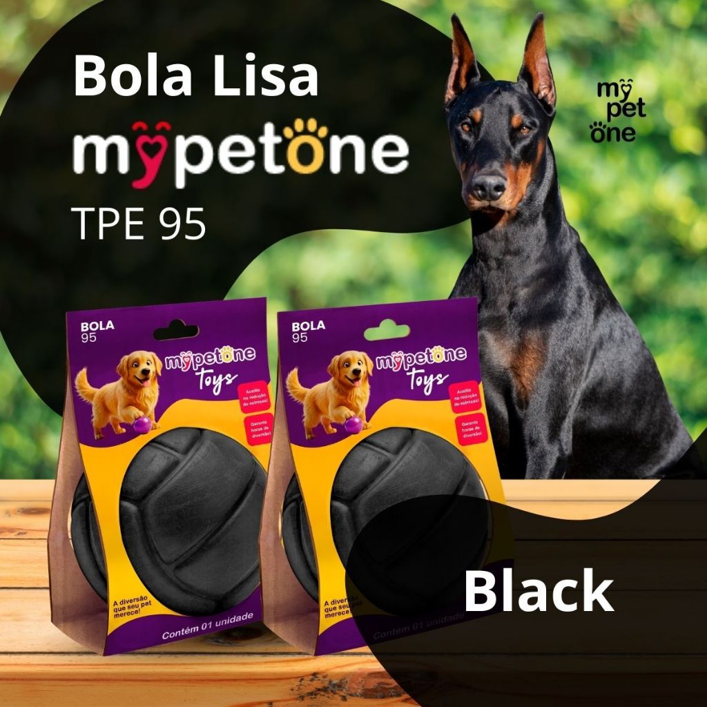 2 Bola Lisa MACIÇA MyPetOne Black 95mm Brinquedo RESISTENTE Para Cães