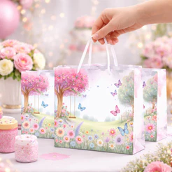 Sacolinha Jardim das Borboletas Personalizada 20x14x5cm | Sacola Festa Infantil Luxo | Lembrancinha Jardim Encantado