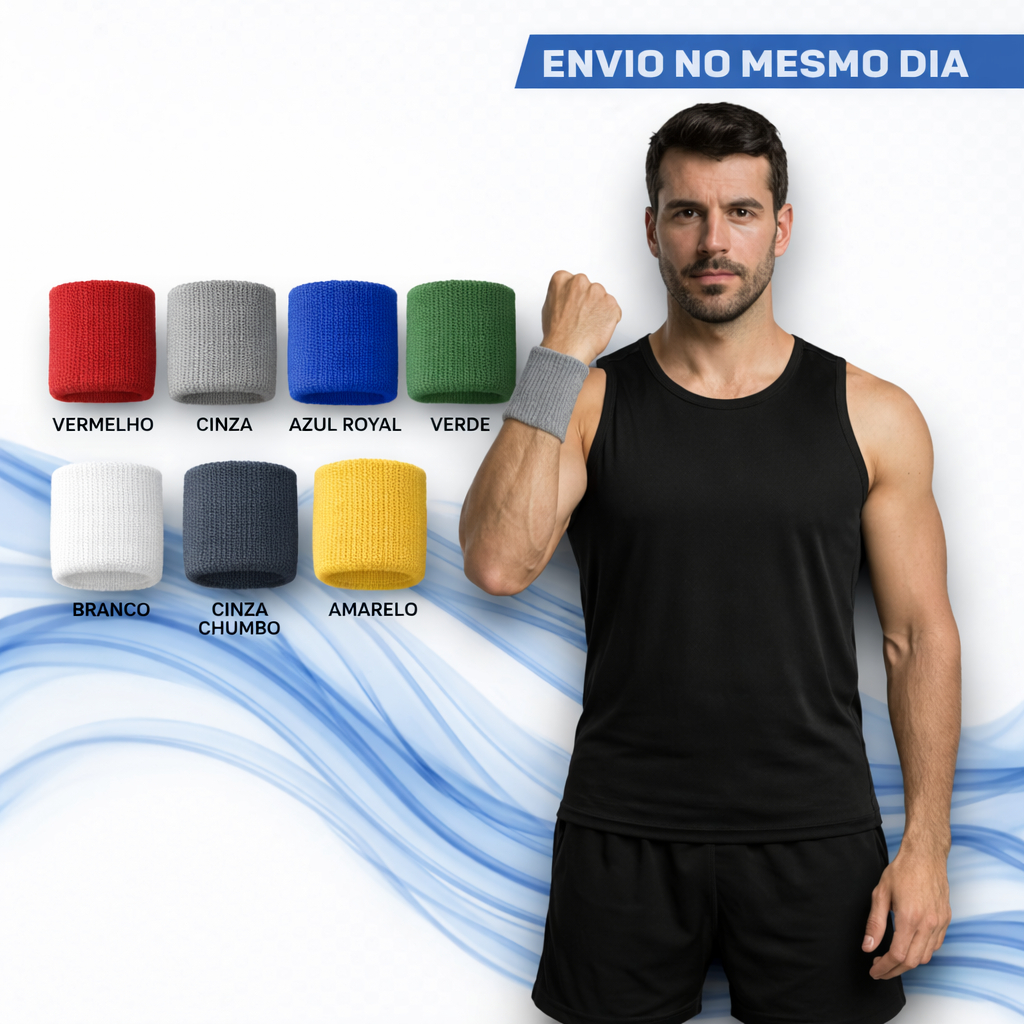 02x Munhequeiras Pulso Ribana Preta Unissex Masculino Feminino Tênis Academia