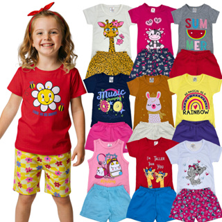 Kit de 6 ou 10 peças Kit de Conjunto Verão Infantil Sortido Roupa Menina Camiseta/Blusa + Shorts em Oferta na Shopee