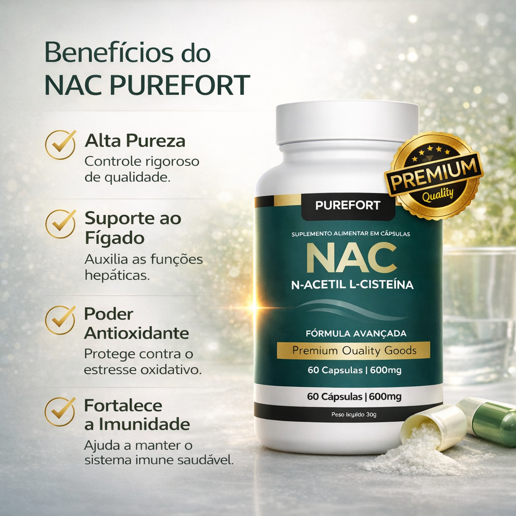NAC 600mg – N-Acetilcisteína | Fórmula Concentrada | Percursor da Glutationa