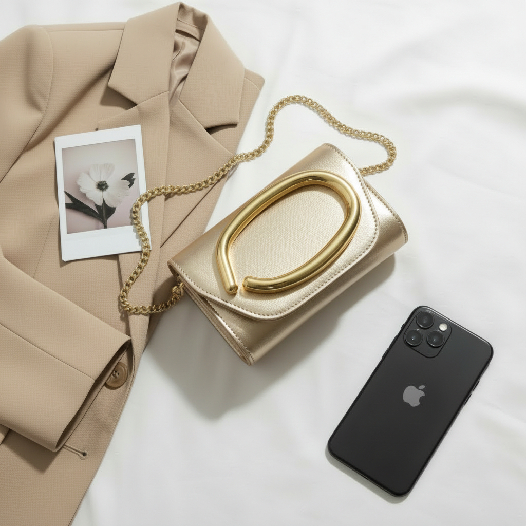 Bolsa Feminina Clutch Luxo Dourada com Alça Metal Elegante