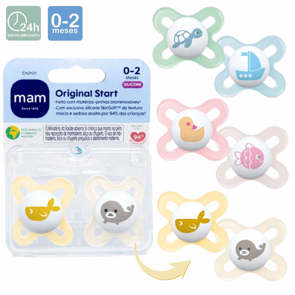 Chupeta MAM Original Start  0-2 meses Dupla - Tamanho 1 Bebe Recém Nascido RN Caixinha Esteril Kit 2 em Oferta na Shopee