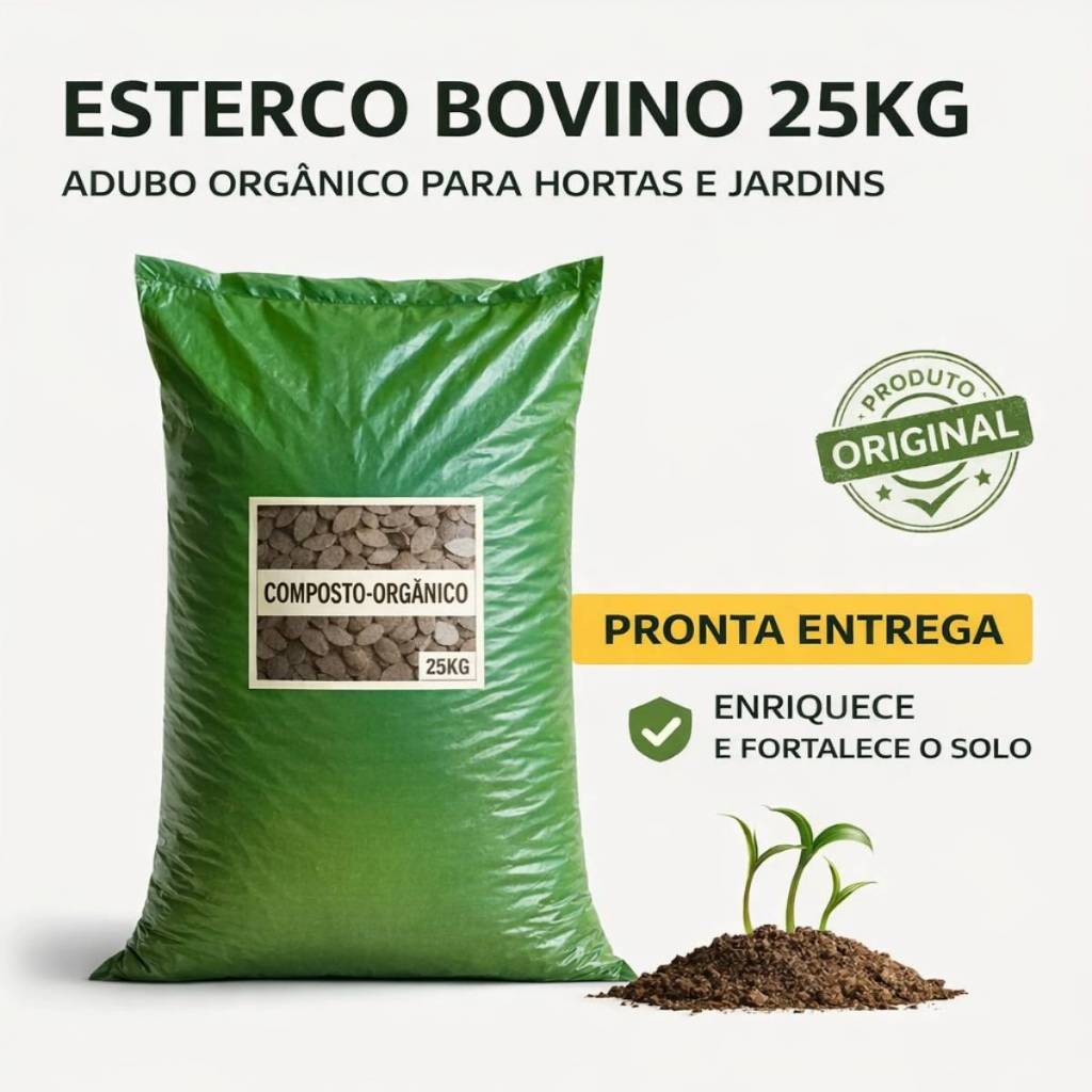 ESTERCO BOVINO CURTIDO IMPETRUS ADUBO ORGÂNICO NATURAL PARA PLANTAS HORTA JARDIM E VASOS 25KG
