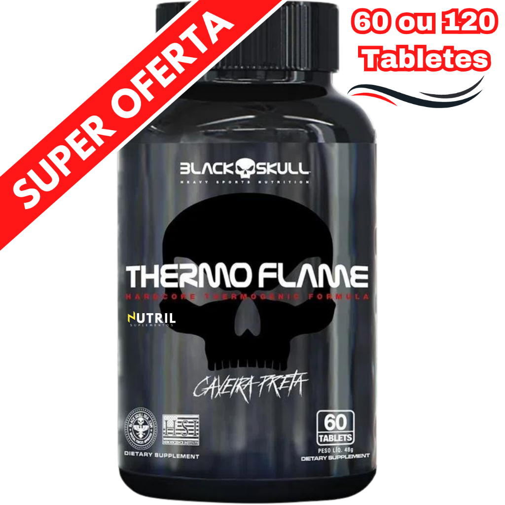 Termogênico Thermo Flame - 60/120 Tabletes Black Skull - Suplemento em Pó Caveira preta