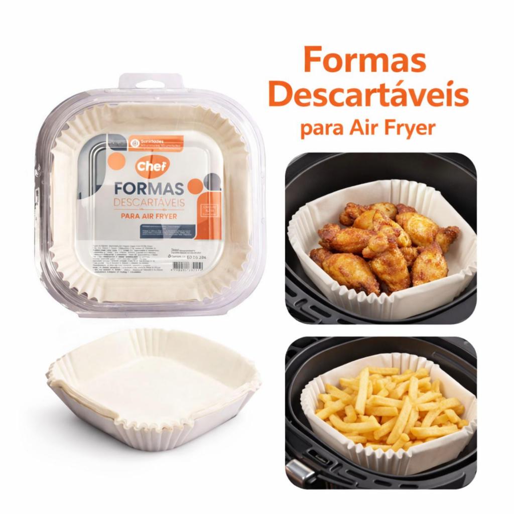 Kit 100 forma de airfryer antiaderente descartável de papel quadrado