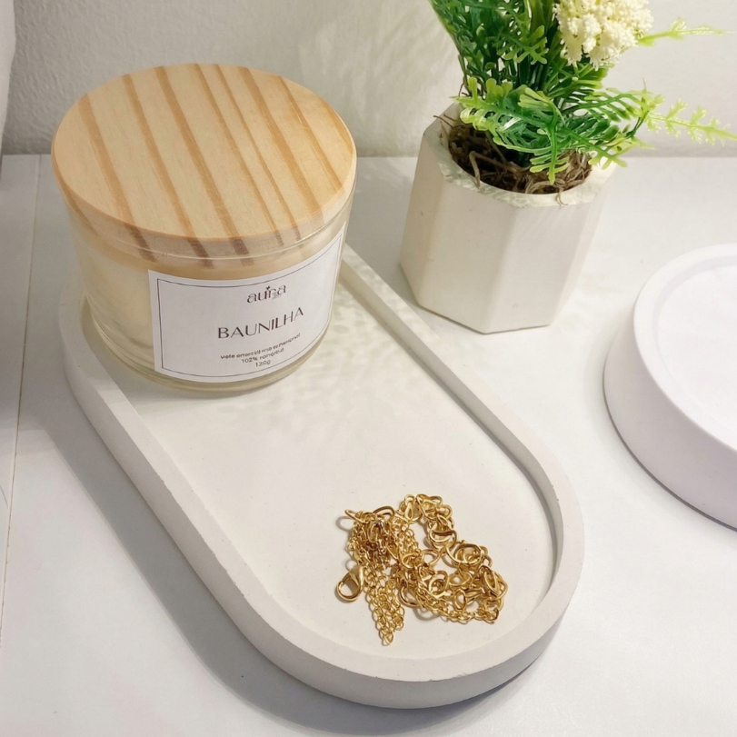 Bandeja Oval Premium Para Decoração 18cm em Cimento Artesanal em Oferta na Shopee