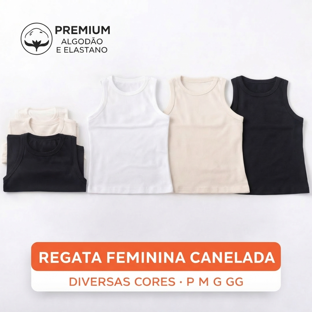 Regata Feminina Canelada Básica Ribana Justa Algodão Regatinha Feminina